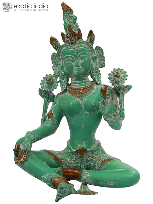 10" Green Tara Brass Statue Handmade for Meditation