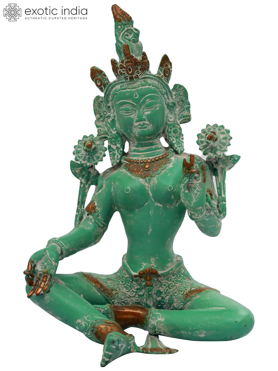 10" Green Tara Brass Statue Handmade for Meditation