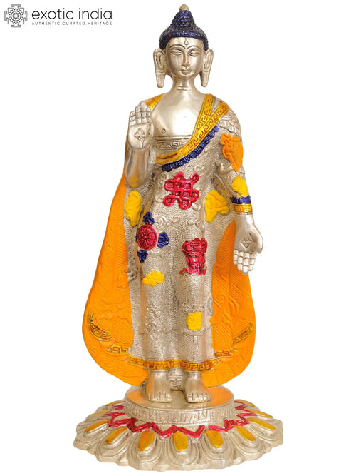 11" Standing Buddha Abhay Mudra Brass Statue Handmade