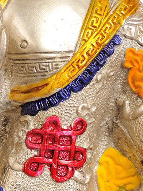 11" Standing Buddha, His Hands In Abhay Mudra, Auspicious Motifs On His Robes In Brass | Handmade | Made In India