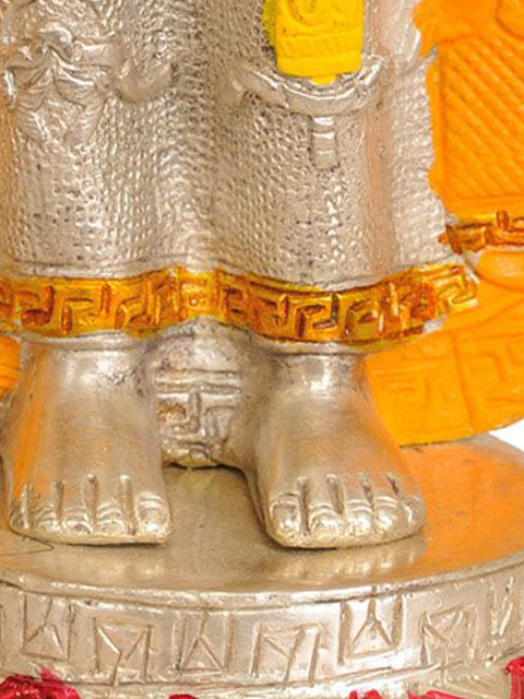 11" Standing Buddha, His Hands In Abhay Mudra, Auspicious Motifs On His Robes In Brass | Handmade | Made In India
