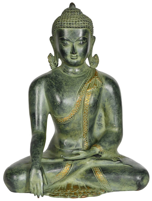 12" Buddha Brass Statue in Bhumisparsha Mudra Handmade
