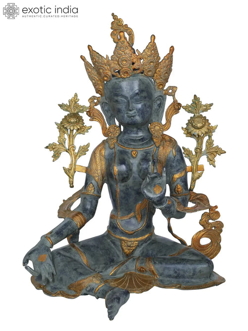 27" Seated Shyama Tara Handmade Brass Statue for Pooja