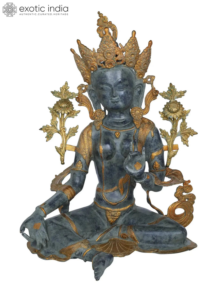 27" Seated Shyama Tara Handmade Brass Statue for Pooja