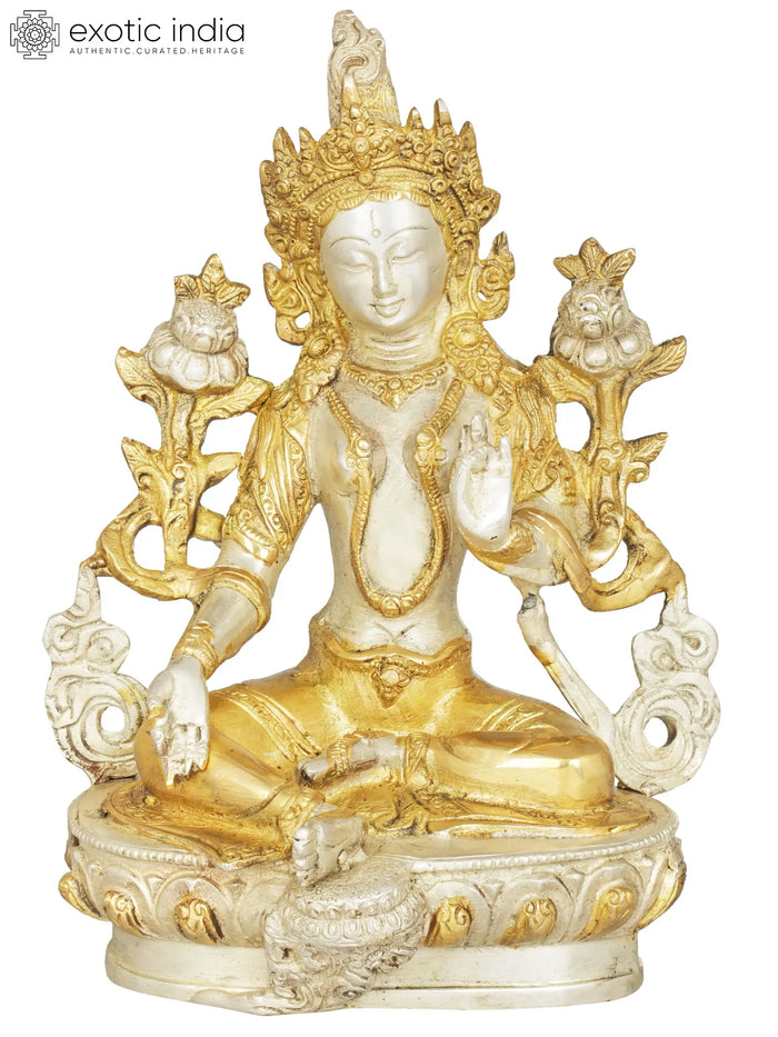 8" Green Tara Tibetan Buddhist Brass Statue for Pooja