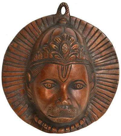 7" Fierce Hanuman Mask Wall-Hanging in Brass | Handmade Indian Craftsmanship