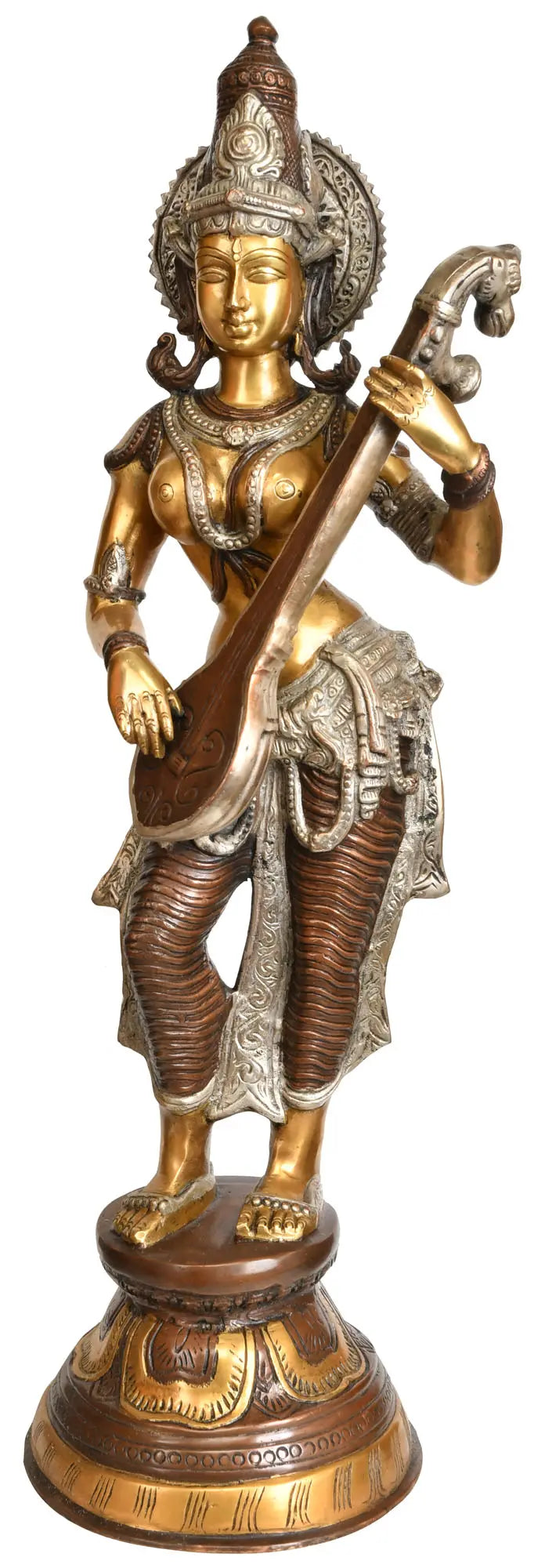 28" Handmade Brass Goddess Saraswati Veena Statue