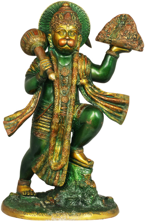 15" Hanuman Lifting Mount Dron Brass Statue Handmade