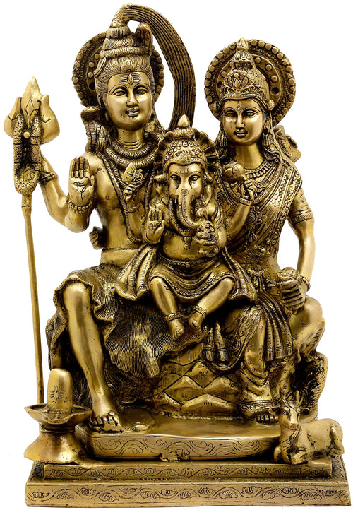 17" Shiva and Parvati with Ganesha Brass Statue Handmade