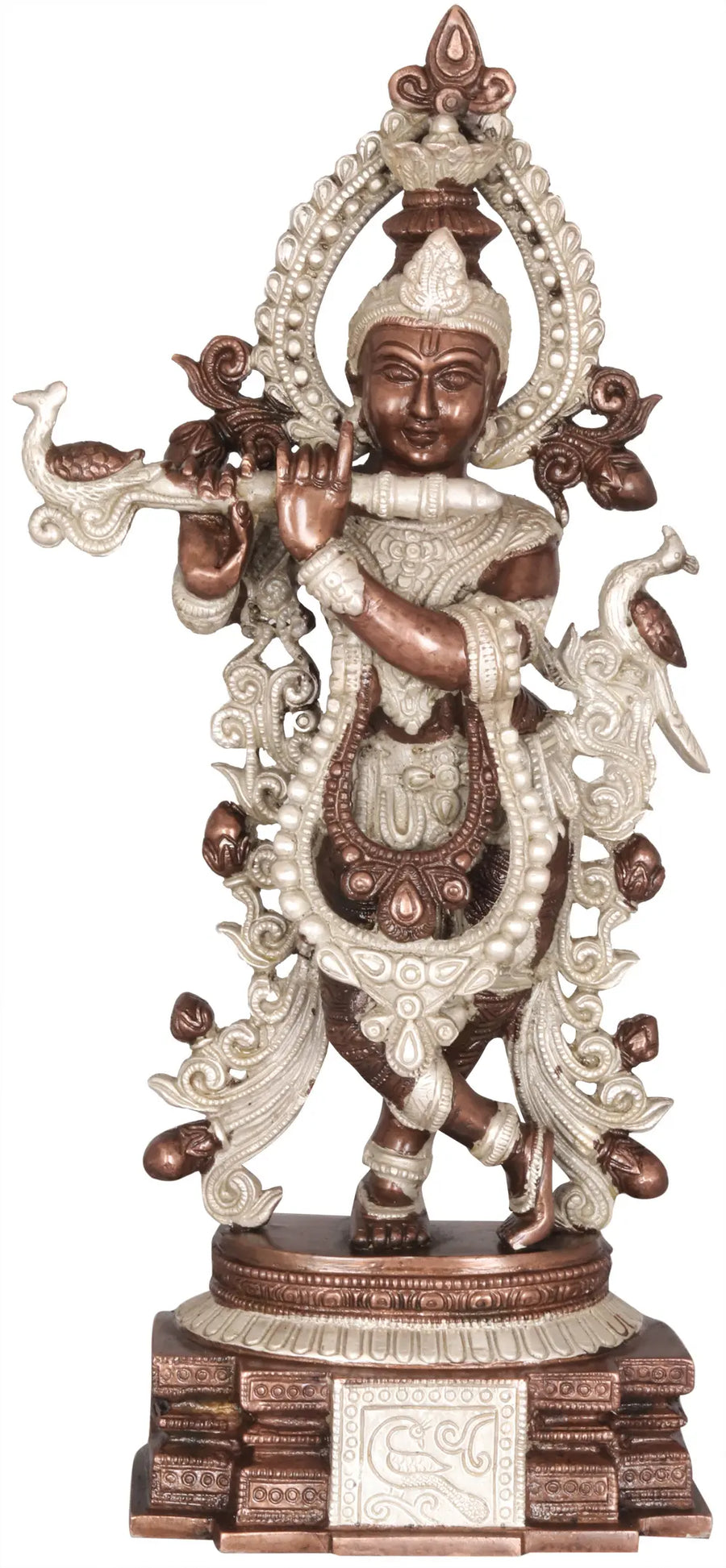 15" Krishna Playing Flute Brass Handmade Statue for Home Pooja