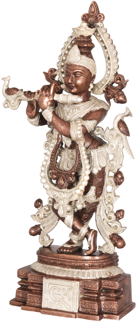 15" Krishna Playing On A Divine Flute In Brass | Handmade | Made In India