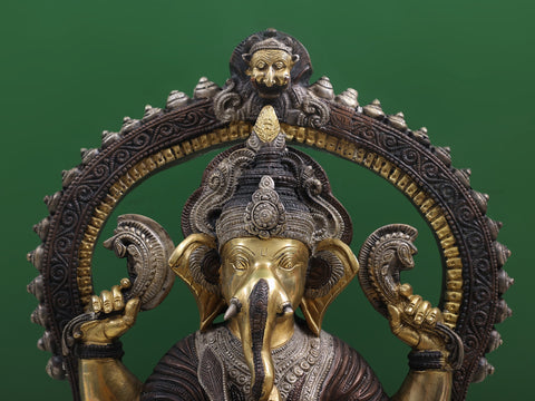 17" Royal Throne Ganesha Writing Om Namaha Shivaya In Brass | Handmade | Made In India