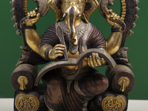 17" Royal Throne Ganesha Writing Om Namaha Shivaya In Brass | Handmade | Made In India