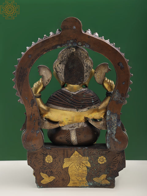 17" Royal Throne Ganesha Writing Om Namaha Shivaya In Brass | Handmade | Made In India