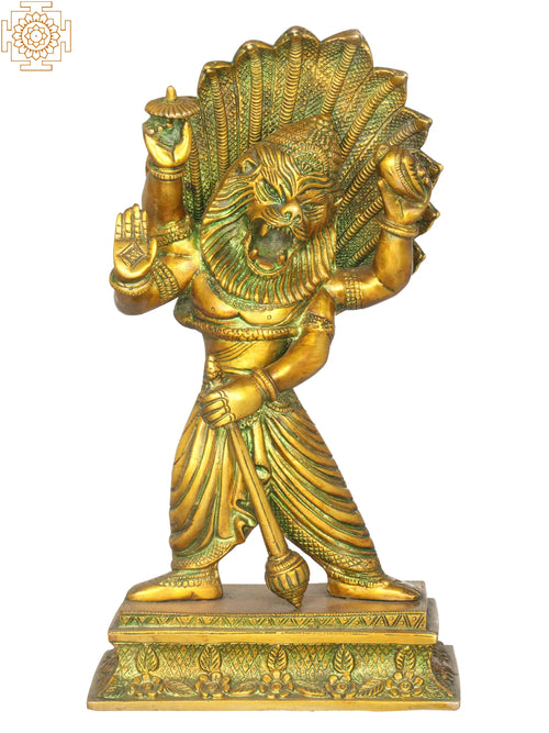 11" Narasimha Avatar Brass Statue - Handmade Lord Vishnu Idol