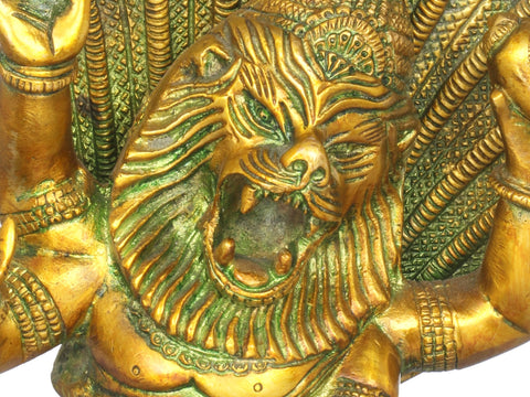 11" Lord Vishnu's Narasimha Avatara Brass Statue | Handmade | Made in India