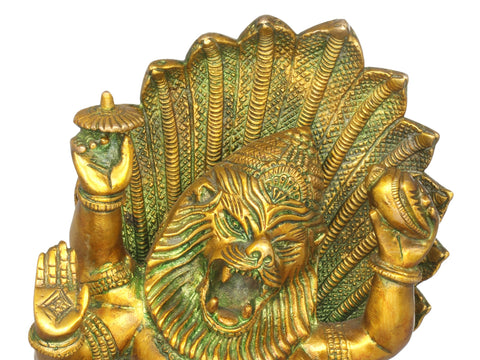 11" Lord Vishnu's Narasimha Avatara Brass Statue | Handmade | Made in India
