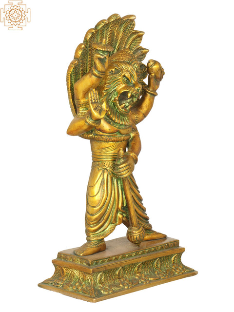 11" Lord Vishnu's Narasimha Avatara Brass Statue | Handmade | Made in India
