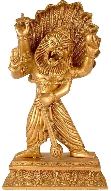11" Lord Vishnu's Narasimha Avatara Brass Statue | Handmade | Made in India