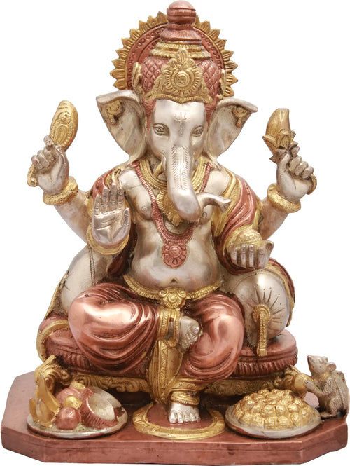12" Handmade Ganesha Brass Idol for Puja