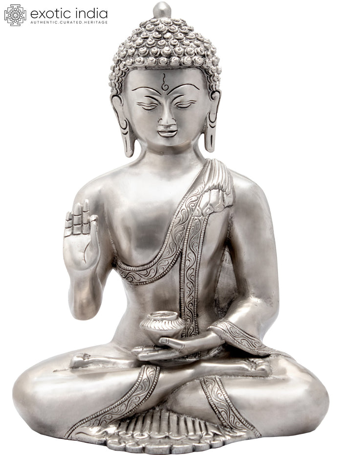 12" Handmade Preaching Buddha Tibetan Brass Statue