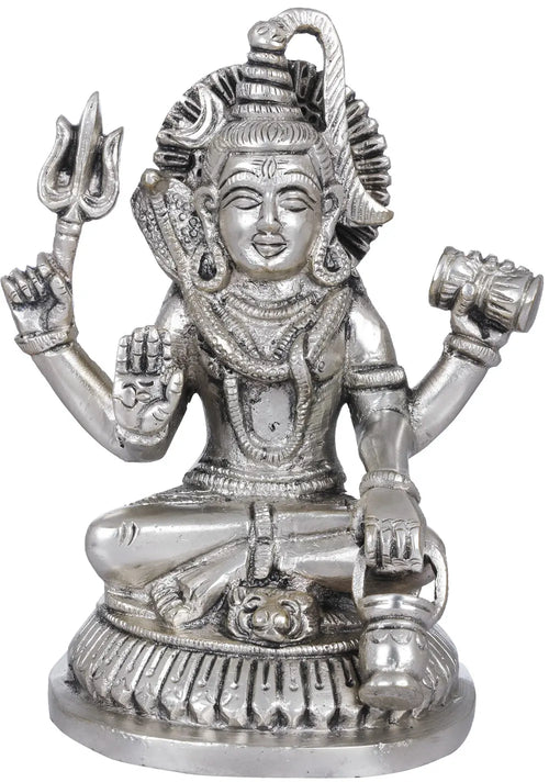 5" Handmade Brass Lord Shiva Idol with Seated Pedestal