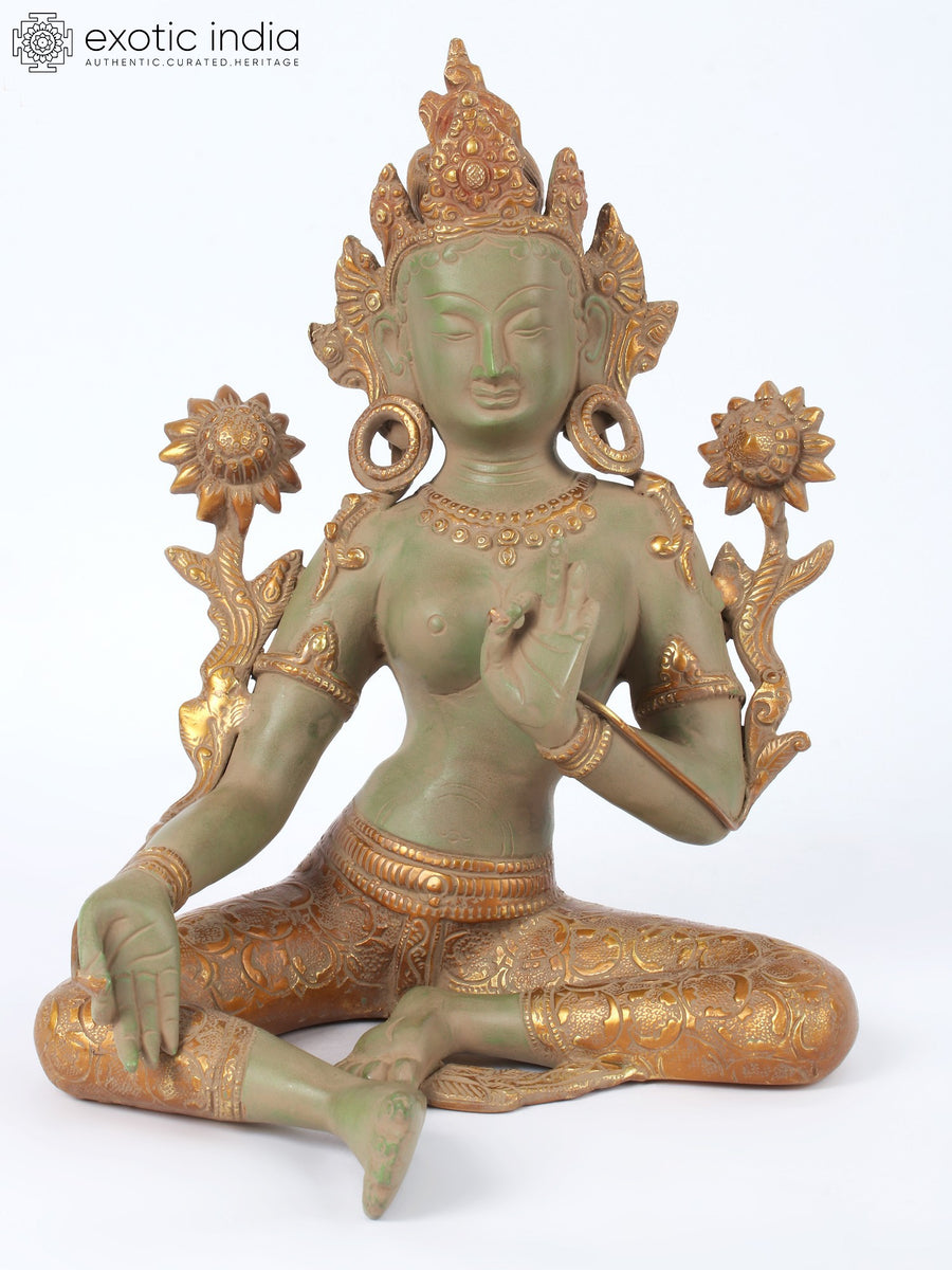 11" Green Tara Handmade Brass Statue for Tibetan Buddhist Pooja