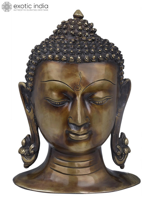 11" Handmade Tibetan Buddhist Lord Buddha Head Brass Statue