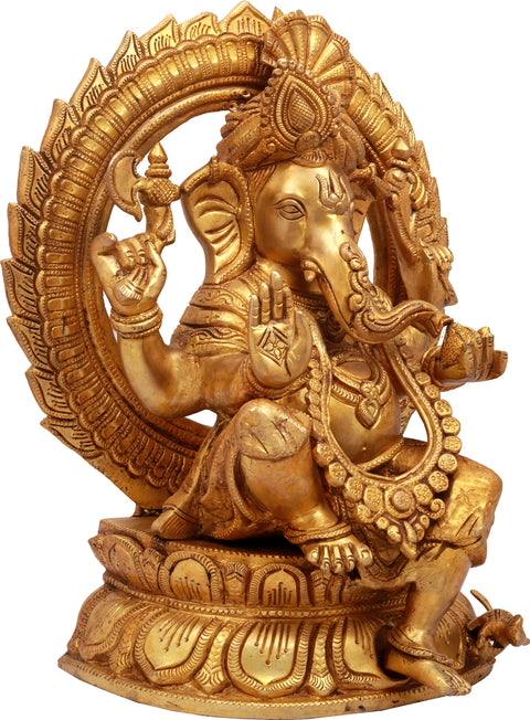 13" Turbaned Ganesha Brass Sculpture - Handcrafted Hindu Art for Spiritual Decor