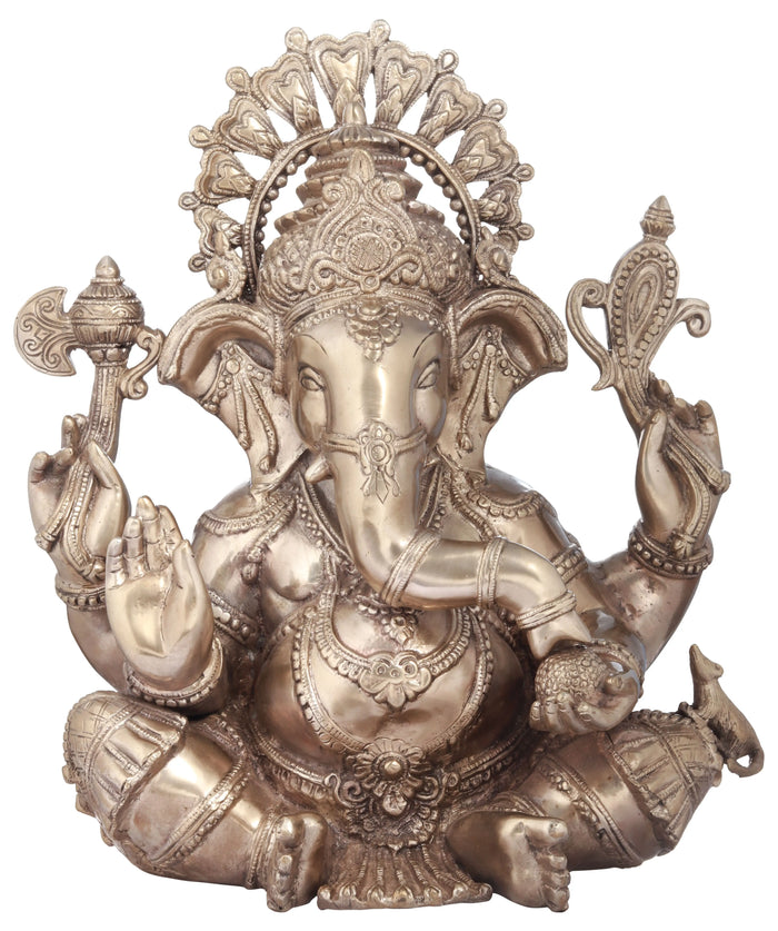 16" Chaturbhuja Ganesha Brass Statue for Home Pooja