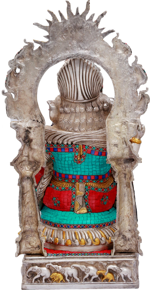 24" Lord Ganesha with Surya and Marching Elephants Aureole In Brass | Handmade | Made In India