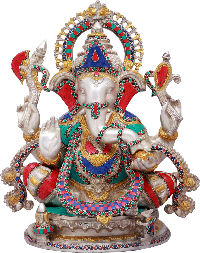 19" Handmade Ashirwad Ganesha Brass Statue for Pooja