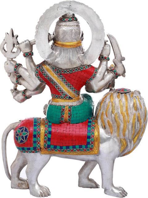 14" Ashtabhuja Simhavahini Durga Brass Statue – Handmade Indian Craft