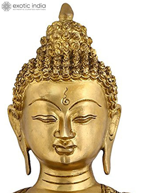 17" Seated Buddha, Glowing With Enlightenment In Brass | Handmade | Made In India