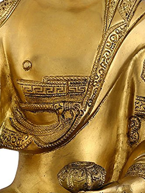 17" Seated Buddha, Glowing With Enlightenment In Brass | Handmade | Made In India