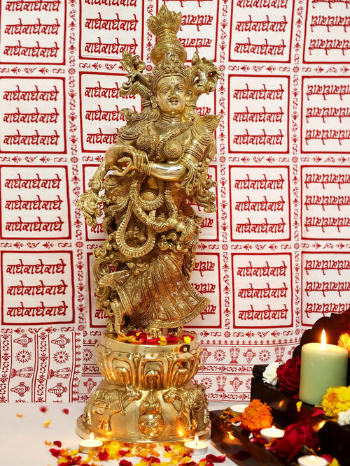 29" Handmade Brass Radha Rani Statue for Home Pooja