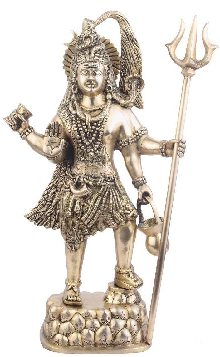 23" God Shiva Standing Brass Statue Handmade