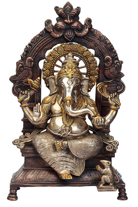 19" Hindu God Ganesha Brass Statue In Brass | Handmade | Made In India