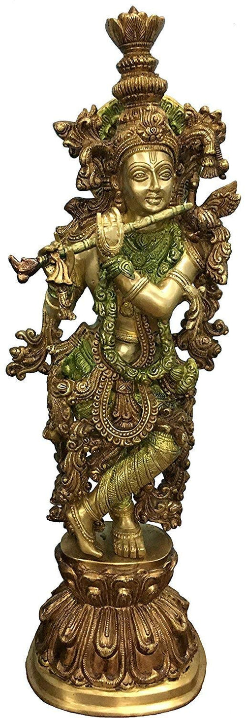 24" Krishna Handmade Brass Statue for Home Decor