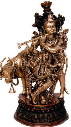 30" Cow Krishna Brass Statue Handmade