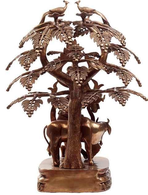 33" Krishna Under The Tree Statue with Cow In Brass | Handmade | Made In India
