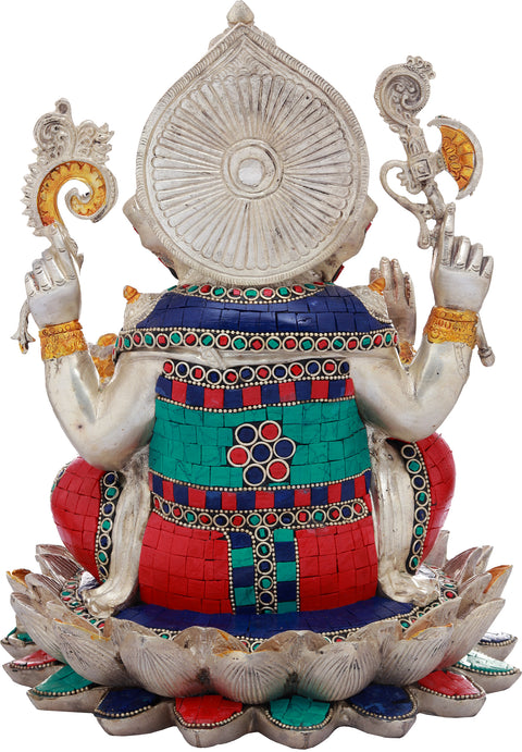 11" Lord Ganesha Seated on Lotus In Brass | Handmade | Made In India