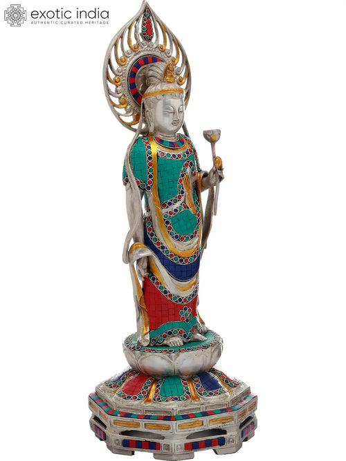 23" Kuan Yin Padmapani Avalokiteshvara Handmade Brass Statue