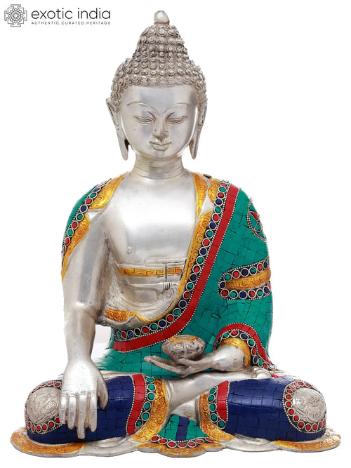 13" Handmade Brass Buddha Statue in Bhumisparsha Mudra