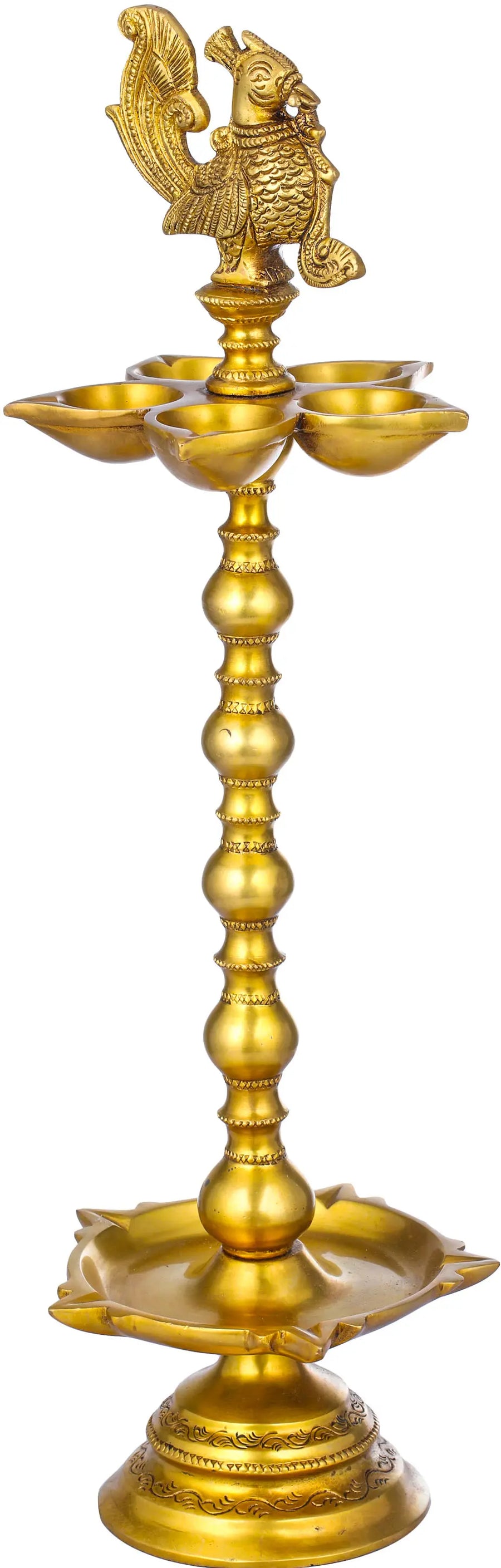17" Ten Wicks Brass Ritual Lamp for Pooja Handmade