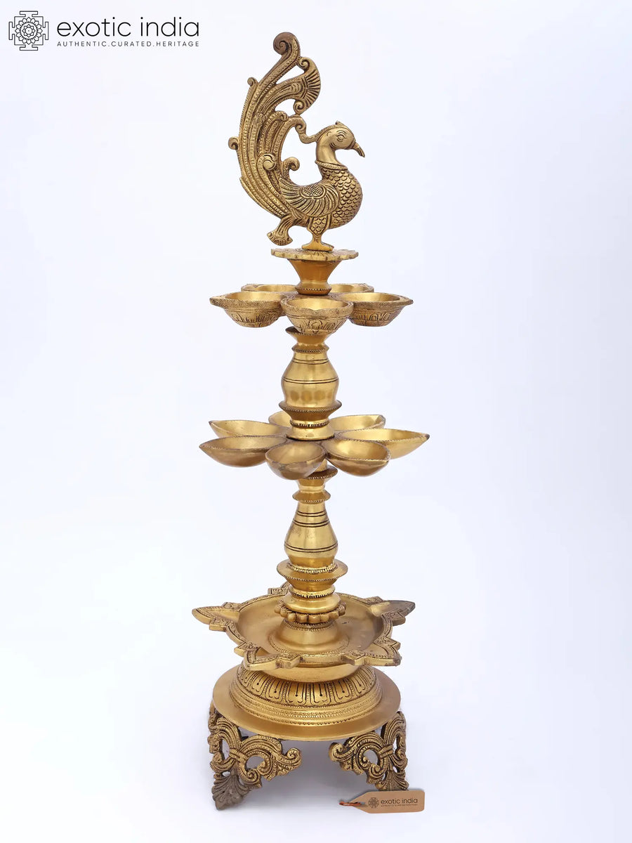 24" Brass Three Layer Puja Lamp for Home Pooja Handmade