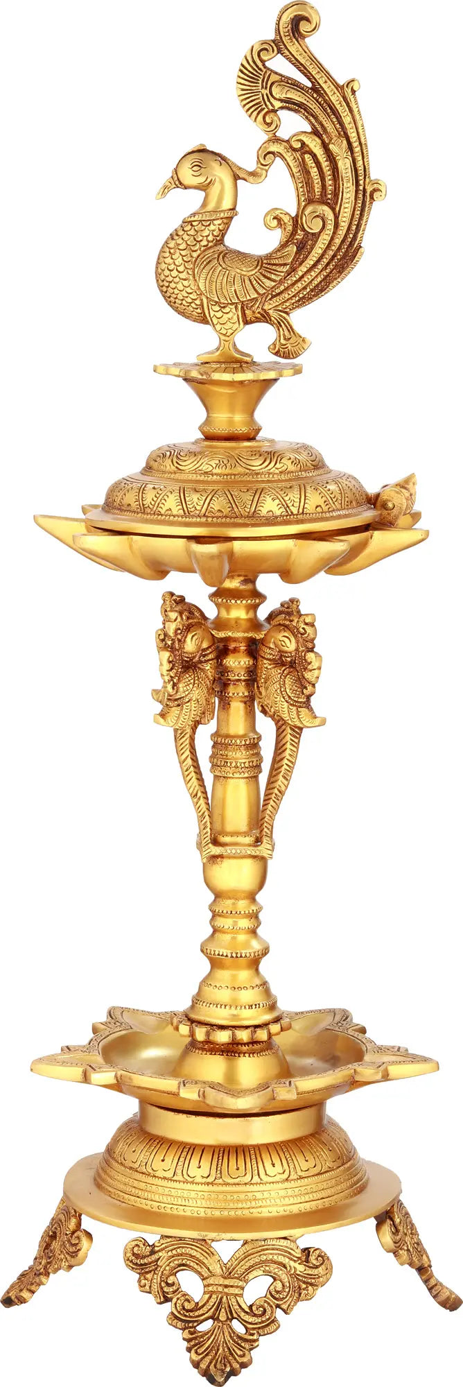 24" Brass Auspicious Puja Lamp Handmade