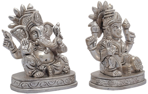 3" Lakshmi Ganesha (Small Statues) In Brass | Handmade | Made In India