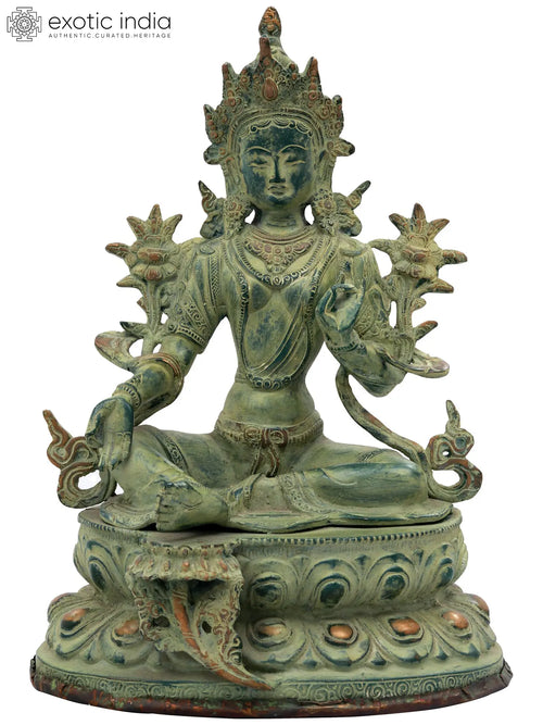 13" Green Tara Brass Statue Handmade for Home Decor
