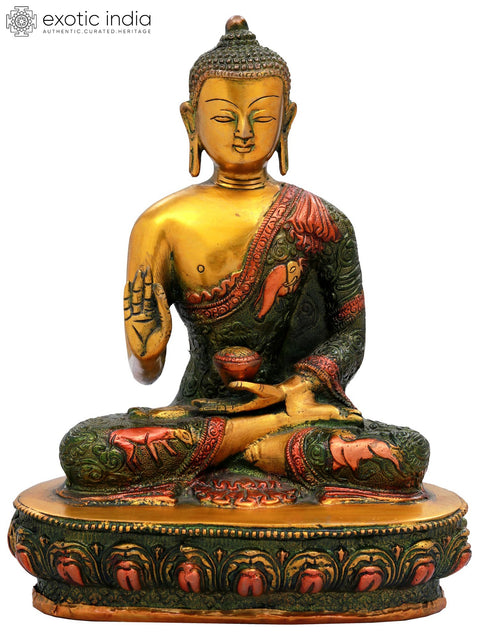 9" Tibetan Buddhist Shakyamuni Buddha in Preaching Mudra In Brass | Handmade | Made In India